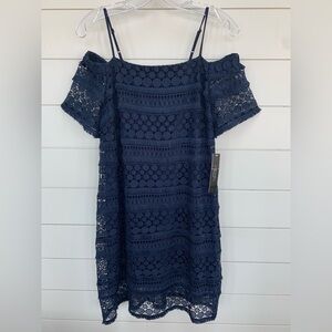 Tahari Arthur S Levine Navy Lined Crochet Dress NWT Size 6
